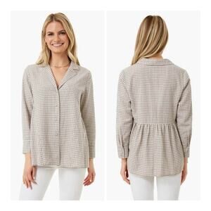 NWOT Pomander Place Scarlett Gingham Plaid Swing Linen Blend Feminine Top Medium